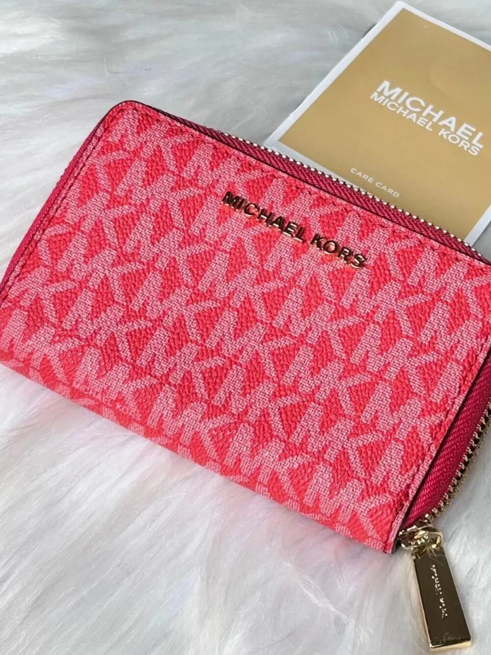 New Michael Kors Jet Set Zip Around Card Case/Small Wallet~Sangria Color